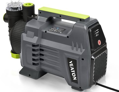 VEATON 1200W Automatic Garden Booster Pump with Integrated Prefilter, 4500L/H, Lift 46M, Portable Shallow Well Jet Water Transfer Draining Pump for Home Garden Lawn Sprinkler Irrigation