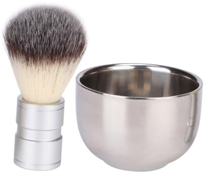 MAGICLULU 2 Stück Bartreinigungsset aus Nylon und Edelstahl mit Metallmischschale Bartbürste zur Gründlichen Reinigung für Männer Glatte Polierte Kanten