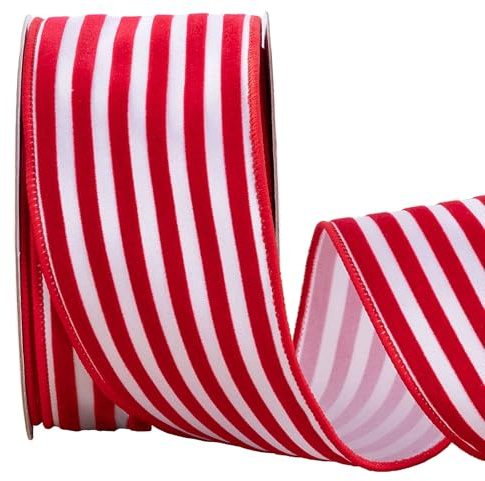 CSZD RIBBON Nastro a righe rosse e bianche, 6,3 cm di larghezza x 9,1 m, in velluto rosso e raso bianco, per albero di Natale, vacanze, ghirlande, regali, confezioni, ghirlande, fiocchi (6,3 cm a