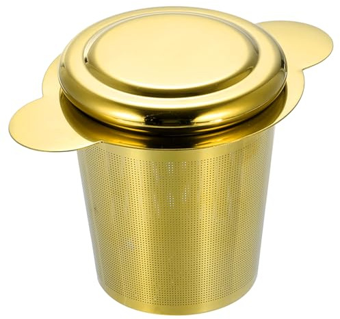 Sourcing Map 1 Pcs Gold Tea Infuser Filter with Lid, Fine Mesh Loose Tea Steeper, Stainless Steel Tea Strainer with Handle