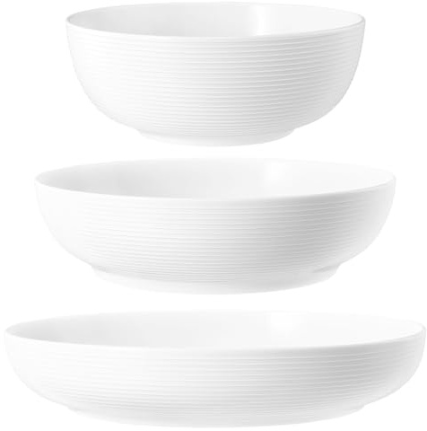 Seltmann Weiden Beat Foodbowl Set 3-teilig, Servierschalen-Set mit Rillenrelief, 20 | 25 | 28 cm, Porzellan, Weiß