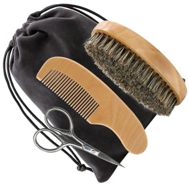 Healeved 2 Juegos equipo para el cuidado de la barba peine madera peine de madera kit de cuidado de la barba para hombres para alisar el cabello cepillo para a tijeras para a