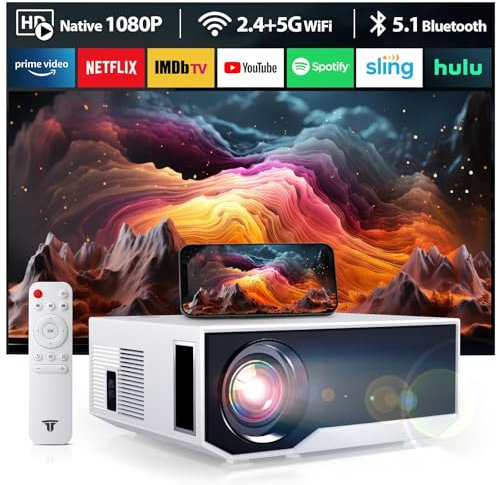 Neuer Beamer,4K-Unterstützung 5G WiFi projektor mit 20000 Lumen 300 Display Am Abend Outdoor Beamer Heimkino, kompatibel mit Smartphones/TV-Stick/PS5 /USB