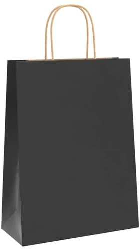 vidaXL Papiertragetaschen 250 Stk., Papiertüten mit Henkeln, Kraftpapiertüten, Geschenktüten für Einkaufen Hochzeiten Verpackungen Partys Geburtstag Weihnachten, Schwarz 26x12x35cm