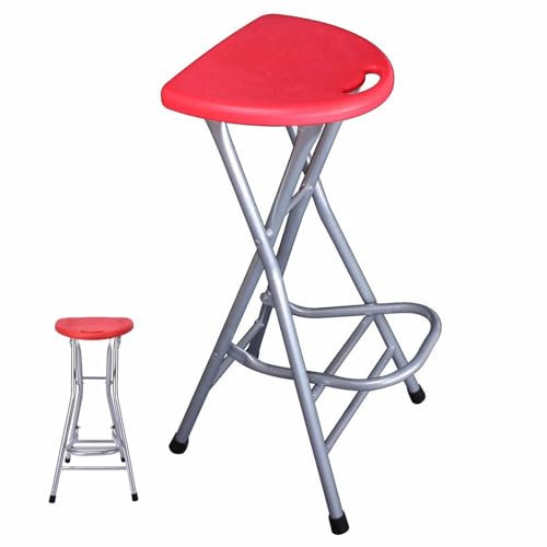 XQJLBZA 72 cm Klapphochstuhl, Tragbarer Klapphocker ohne Rückenlehne zum Angeln, Hoher Klapphocker für Erwachsene mit Griff und Fußstütze für Camping im Freien(Red)