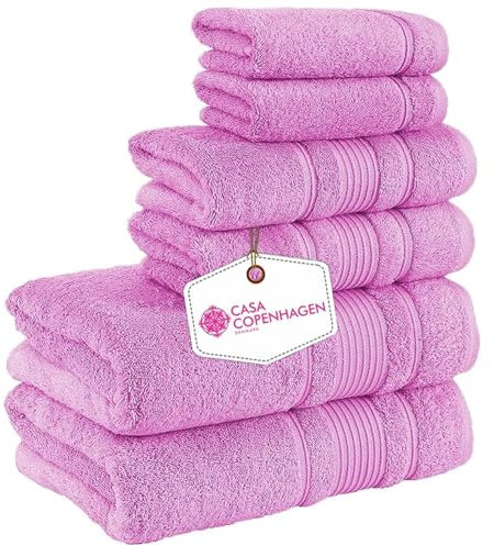 CASA COPENHAGEN Eono Set di asciugamani da 6 pezzi - Rosa, 2 grandi asciugamani da bagno, 2 asciugamani per le mani, 2 salviette, cotone egiziano super morbido per hotel e spa, bagno, cucina, doccia