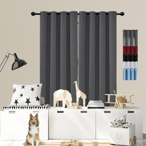 Curtains for Living Room 70 x 75 cm Super Soft Pencil Pleat Curtain Door Curtain Drop Eyelet Thermal Curtains & Drapes Short for Bedroom,1 Panels, Dark Grey