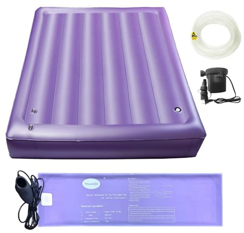 Colchón de agua 50% de onda media, cama de agua duradera de PVC con bomba de aire, tubo de agua y calentador, cómodo y plegable, diseño ergonómico (California King, 72 x 84 pulgadas)