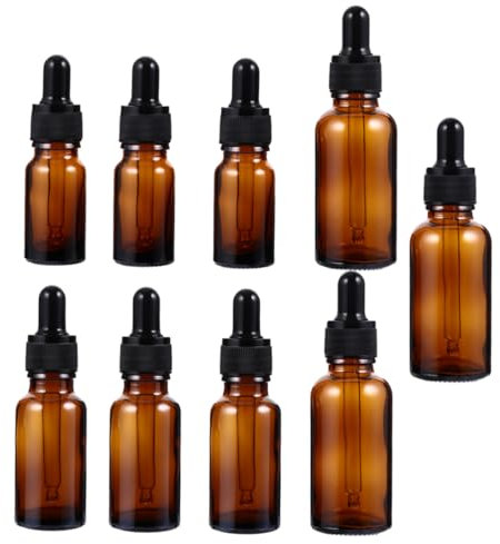BESTYASH 9pcs Brown Essential Oil Dropper Bottles Travel Dispenser for Liquid Storage Lightweight Glass Containers Clever Dropper Design for Oils Perfumes