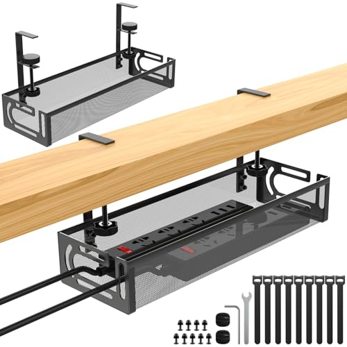 FoiiLiio Vassoio per la Gestione dei Cavi Sotto la Scrivania Senza Trapano, Cable Management Scrivania per Ufficio e Casa Scrivania, Nero