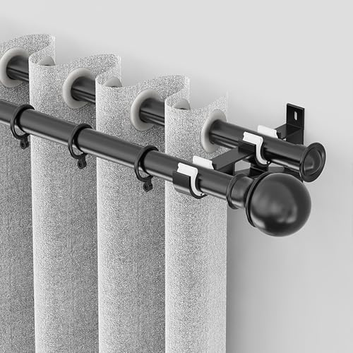 Bastone per tenda doppio da 27 mm con montanti laterali, ideale per occhielli e tende resistenti, montaggio a soffitto, nero, 140 cm, soluzione elegante e durevole per l'arredamento della tua casa.
