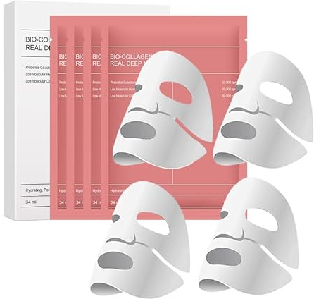 Masque Collagene Viso Bio, Maschera Viso al Collagene Bio, idratazione in profondità, riduce le rughe, cura della pelle del viso, minimizza i pori, idrata durante la notte, 4 Pezzi
