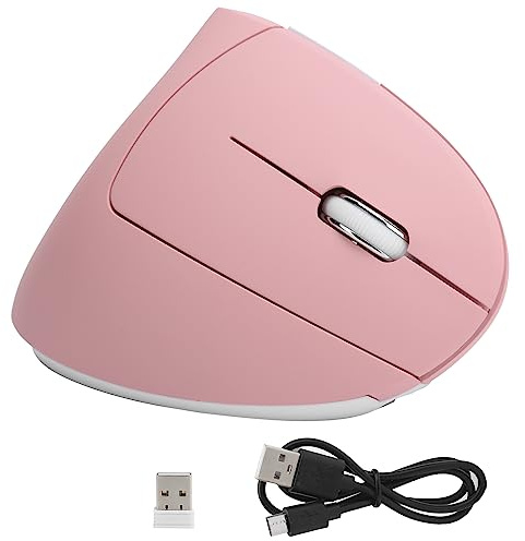 Pissente Vertical Mouse Wireless Gaming Mouse RGB Streamer Ergonomic Mouse Automatic Sleep Computer Mouse, USB Rechargeable, 800 1200 1600 2400 4 Levels of DPI Adjustable (Pink) | ABS build with sweat- , 2.4G lag- connection for , compatible with WINDOWS and Mac, 1000mA