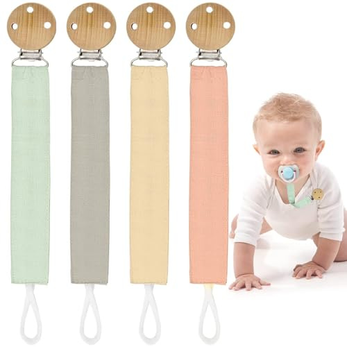 ZUPAPJO 4 Piezas Cadena Chupete Bebe, Bebé Tela Cadenas Chupetes, Chupetero para Niños y Niñas