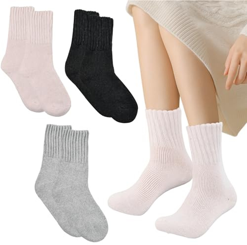 QINGZY 3 Paires Laines de Mérinos Chaussettes Chaudes Femmes, Épaisses Hiver Thermiques Chaussette Mérinos Mixte, Chaudes, Respirantes et Douces pour Randonnée Course Patinage, Taille 37-42