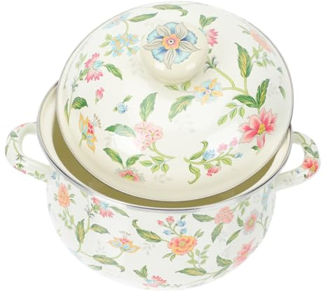 Cabilock Olla Esmaltada Vintage Cazuela de Sopa de Esmalte Grueso para Cocina Doméstica Resistente Altas Temperaturas para Inducción y Gas Diseño Retro y Duradero