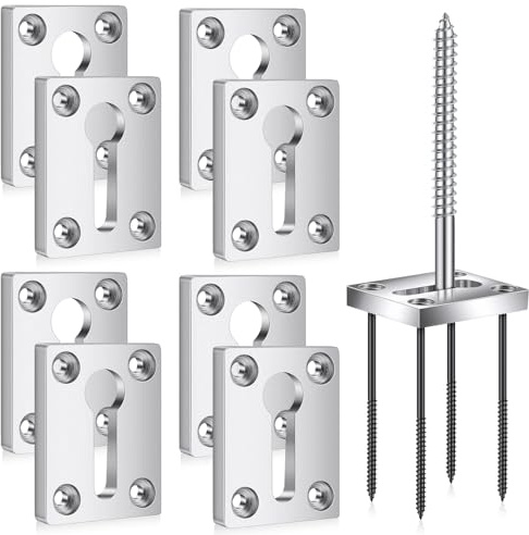 Shimeyao 8 Sets Newel Post Fastener Newel Post Mounting Kit Wood Handrail Installation Hardware Works on Finished Floors, Stairs, Ceramic Tile and Concrete, Rectangular (Silver)