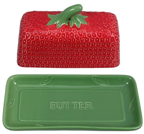 Angoily Mantequera de Cerámica Roja con Tapa para Mantequilla Recipiente Reutilizable para Cocina y Nevera Caja Multiusos para Queso y Alimentos Adecuado para Hogar y Restaurante