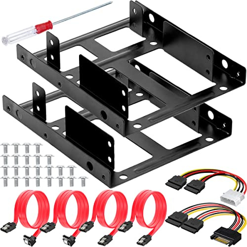 HAAMNING7 2,5 tum till 3,5 tum SSD/HDD-monteringsfäste hårddiskadapter metallfäste kit - bärbar dator SSD/HDD hårddisk till stationär dator HDD-adapter med SATA 3.0-kabel, 2 st. HDD-fäste