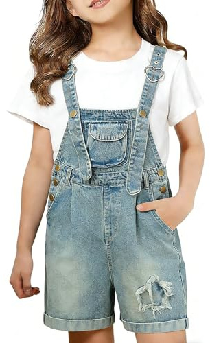 TYUSGH Salopette in denim per ragazze, pantaloncini corti per bambini, con toppa a stella, gamba larga, tuta corta estiva con tasca
