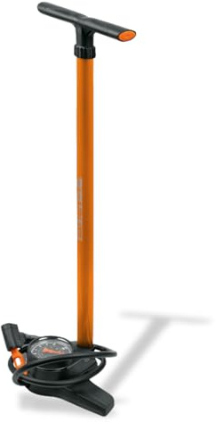 SKS GERMANY AIRLITE 10.0 ORANGE Standpumpe, für AV/SV/DV-Ventile | Fahrradzubehör, Präzisionsmanometer, Hochdruckschlauch, stabiles Stahlrohr, MULTI VALVE-Kopf MV EASY, max. 10 bar
