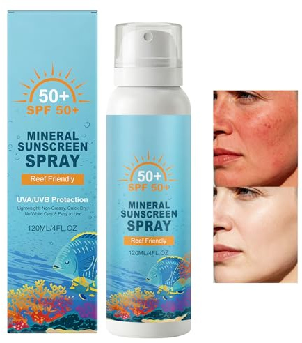 Reef Safe Mineral Sonnenspray SPF 50 – Breitspektrum UVA/UVB Schutz, Sonnenschutzspray mit Zinkoxid, Ohne Weißfilm, Wasserfest, Leichte & Schnelltrocknende Textur, für Gesicht & Körper, 120ml (1PC)