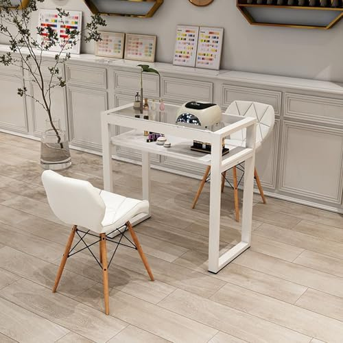 Maniküretisch mit Glasplatte, Metallrahmen, Salonstation mit Schubladen für Nail Techs, Spas