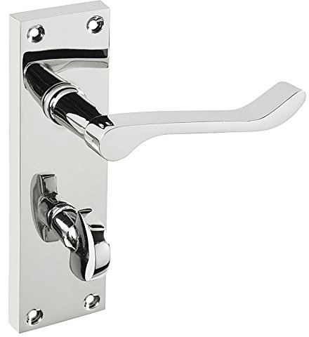 HANDLESTORE Victorian Scroll Bathroom Door Handle on Backplate – Polished Chrome Interior Lever Handle with Lock Options (Handle Only)