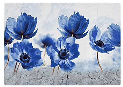Premium Poppy's Flower Blue Chopping Board | 40 X 30cm | Glass Chopping Boards for Kitchens | Odour Resistant | Heat Resistant Cutting Board | Kitchen Worktop Protector Saver Glass Chopping Board