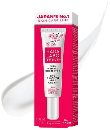 Hada Labo Tokyo - Anti-Ageing Deep Wrinkle Corrector Eye & Mouth Area Cream, with Super Hyaluronic Acid, Collagen and Retinol, Day & Night, for Age 40+, 15 ml (Pack of 1)