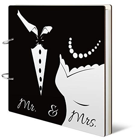 Hochzeit Gästebuch Holzcover 215 x 215 mm 144 Naturpapier Innenseiten - Mr & Mrs