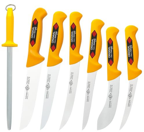 EIKASO Solingen 7 Teilig Metzgerset Metzgermesser Schlachtermesser Wetzstahl Cattle Butcher Knife geeignet für Haushalt und Metzger Schlachter