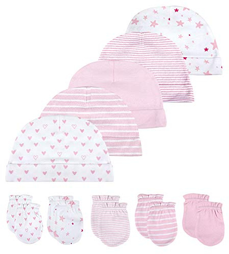 Kiddiezoom Babyhandschuhe und Mützen Set Kinderhandschuhe und Keine Kratzhandschuhe Neugeborene Geschenk 10-teiliges Set für Jungen und Mädchen, 0-6 Monate