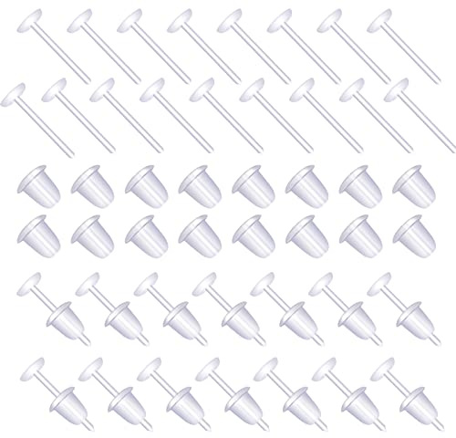 SAVITA 100pz Orecchini Trasparenti, Plastica Chiusure per Orecchini Ricambi Spille Trasparenti e Retro per Orecchini per Uomo Donna Forniture Fai Da Te, 3mm(50 Paia)