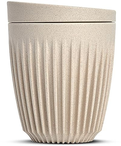 HUSKEE Coffee Cups with Lids - Reusable Coffee Cup with Unique Fins for Espresso, Cappuccino, Americano, Mocha - Insulated & Portable Latte Cups Made with Repurposed Coffee Husks (Natural, 8oz)