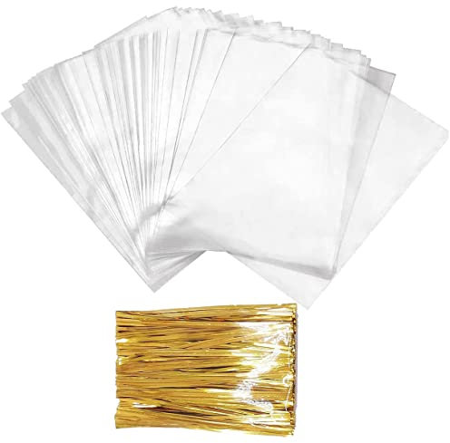 BROMMAT Sacchetti di plastica Trasparente, 100 bustine cellophane 15 x 20 cm per Alimenti Buste per Confetti acchetti di plastica per Biscotti Dolci Torte Caramelle Cupcakes