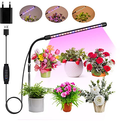 Lampada Piante Luci per Piante da Interno, Luce di Coltivazione a Spettro Completo 42 LED, Grow Light Full Spectrum Regolabile in Altezz con Timer 3/9/12H, 9 Luminosità, Adattatore, 3 Modalità