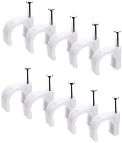 KOMUNJ Kabelschellen Nagelschellen, Kabel Nagel Befestigung Nagel Haftclips mit eingestecktem Nagel, Kabelclips Kabelhalter für Starkstromkabel, 100 Stück, 8 mm, Weiß