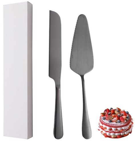 xiaoyu Ensemble de 2 couteaux et serveurs à gâteau de mariage, ensemble de découpe de gâteau en acier inoxydable, ensemble de service de pâtisserie à tarte pour mariage, anniversaire, fêtes