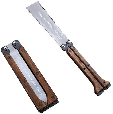 Japanese Brand Hand Saw with Portable Folding Double-Edge 3-Sided Grinding Blade and Walnut Handle for Hard and Soft Wood, Camping and Woodworking