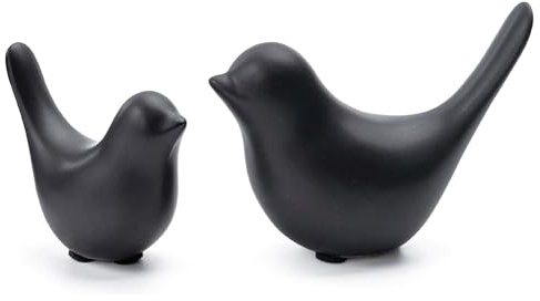 Tibeoyad 2 Stück Kleine Vögel Statuen, Keramik Vogel, Moderne Tier Vogel Skulpturen für Landschaft Garten Home Office Desktop Display Dekor (Schwarz)