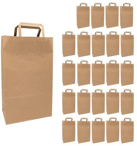 Idena 50063-25 - Papiertüten mit Henkel, 25 Stück, 22 x 11 x 36 cm, Geschenktüten, Kraftpapier Tüten, Tragetasche, Braun
