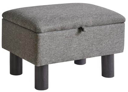 Aibiju Piccolo Poggiapiedi Ottomano Portaoggetti con Gambe in Legno, Poggiapiedi in Lino, Pouf Sgabello Cambio Poggiapiedi per Soggiorno Camera da Letto Ingresso Ufficio, Grigio Chiaro, YD-JD1364