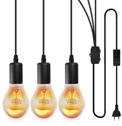 Vegena Lampada A Sospensione Con Spina E Interruttore, Lampada A Sospensione, Lampade A Sospensione E27, Plafoniera A 3 Luci Ideale Per L'illuminazione A Soffitto Di Tavoli Da Pranzo, Cucine, Loft