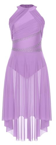 CHICTRY Women's Lyrical Dance Costume Halter Sleeveless Modern Contemporary Dance Dress Light Purple S