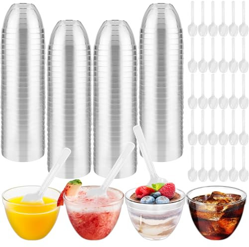 Sheryl&Rain 100 Tazze Bicchieri da Dessert in Plastica, 60ml Bicchierini Finger Food con Cucchiai,Tazze Da Dessert Trasparente, Coppette Gelato, Ciotoline Monoporzione Riutilizzabili per Mousse Budini