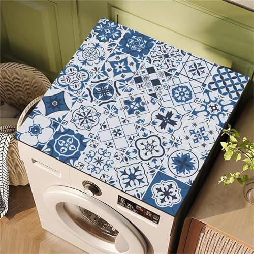 Highdi Housse de Protection pour Machine à Laver Top, Couleur Rétro Coussin de Machine à Laver Antidérapant Housse de Machine à Laver pour Machine à Laver Ou Sèche-Linge (Bleu 2,60x60cm)