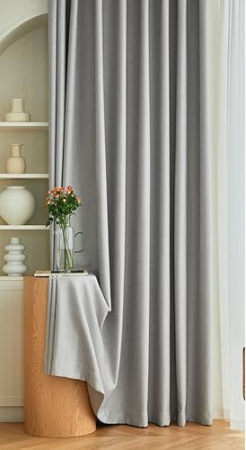 Bishilin Vorhänge Verdunkelnd Hellgrau, Gardinen Blickdicht 2er Set mit Ösen Leinenoptik Einfach Modern 96x214CM Verdunklungsvorhänge Wohnzimmer Jugendzimmer Kinderzimmer