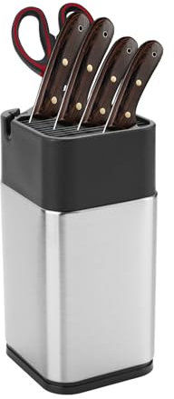 Universal Knife Block, Stainless Steel Knife Holder Without Knife Including Sharpening Edges and Scissor Sockets Multifunctional Knife Holder Knife Block Holder