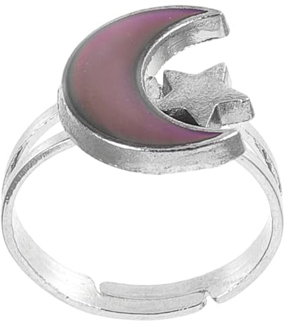 PACKOVE Bague D'Humeur Lune Réglable En Métal Bague De Couleur Changeante Avec Étoile Et Lune Accessoire De Déguisement Pour Femmes Et Adolescentes Cadeau Bijou De Soirée